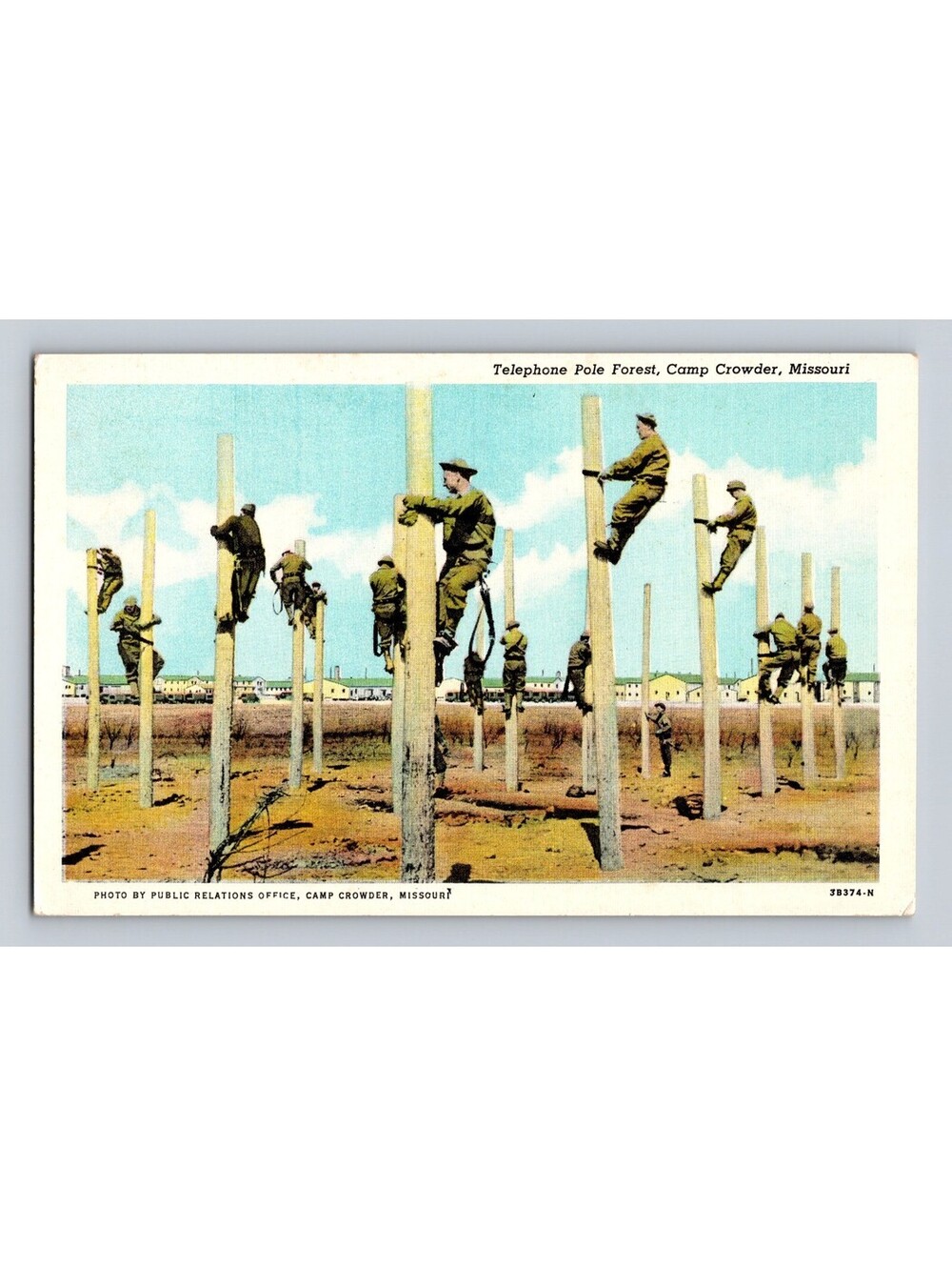 Telephone Pole Forest Camp Crowder Missouri Soldiers Postcard